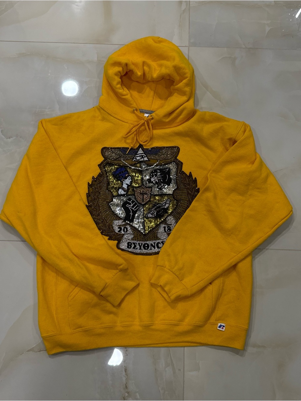 Russell Athletic Bright Yellow Embroidered Crest Hoodie
